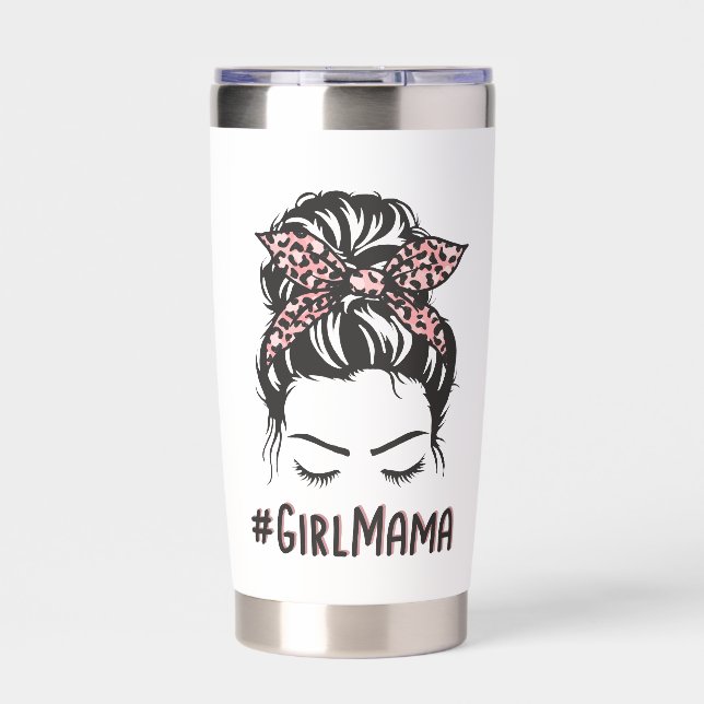 Personalized Girl Mama Messy Bun Girl Mom Gifts Insulated Tumbler (Front)