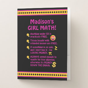 Personalized Girl Math Funny Pocket Folder