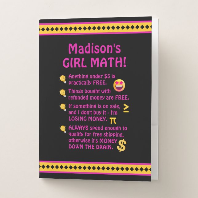 Personalized Girl Math Funny Pocket Folder (Front)