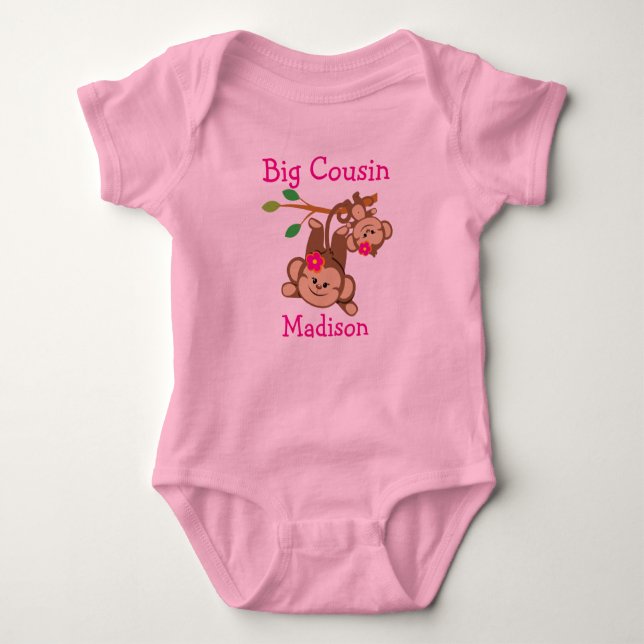 Personalized Girl Monkeys Big Cousin Baby Bodysuit (Front)