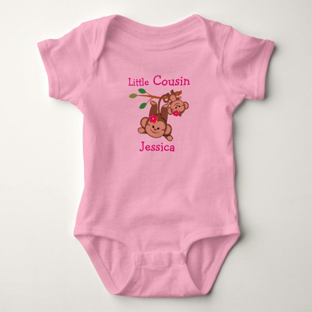 Personalized Girl Monkeys Little Cousin Baby Bodysuit (Front)