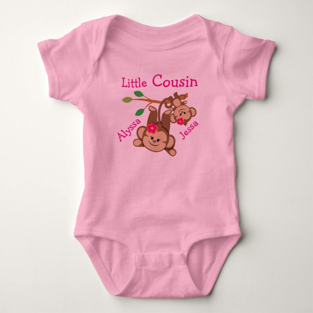 Personalized Girl Monkeys Little Cousin Baby Bodysuit (Front)