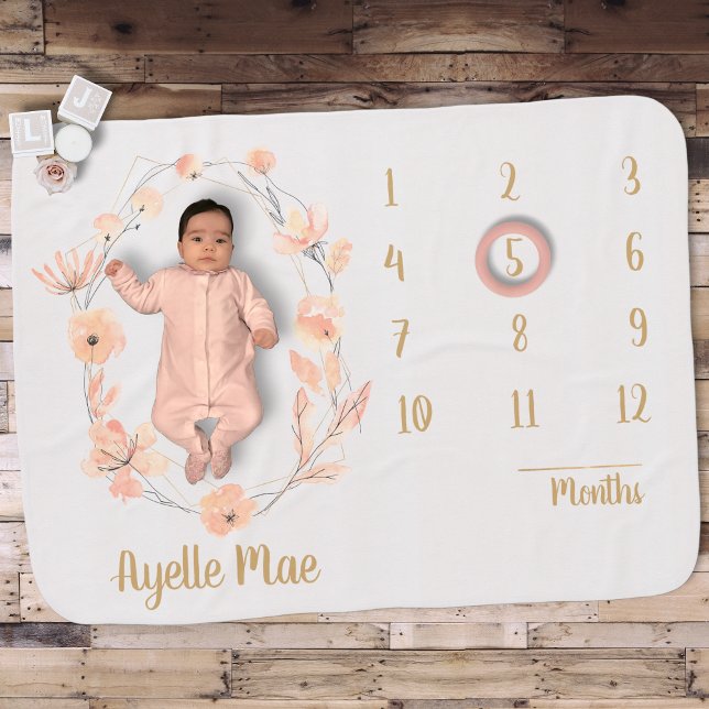 Personalized Girl Name Chic Floral Month Milestone Baby Blanket (Creator Uploaded)