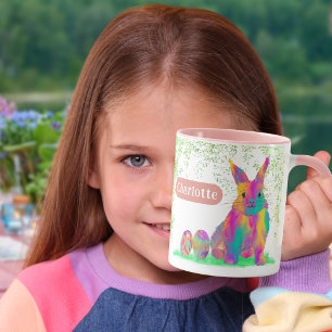 Personalized Girl Name Cute Easter Bunny Pink Mug