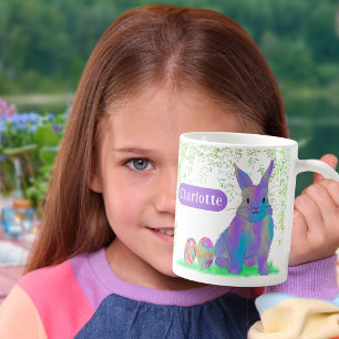 Personalized Girl Name Cute Easter Bunny Purple Coffee Mug