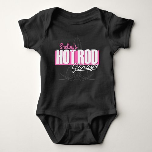 Personalized Girl NAME Pinstripes Hot Rod Garage Baby Bodysuit