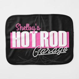 Personalized Girl NAME Pinstripes Hot Rod Garage Baby Burp Cloth