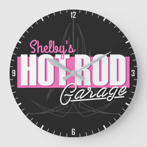 Personalized Girl NAME Pinstripes Hot Rod Garage Large Clock