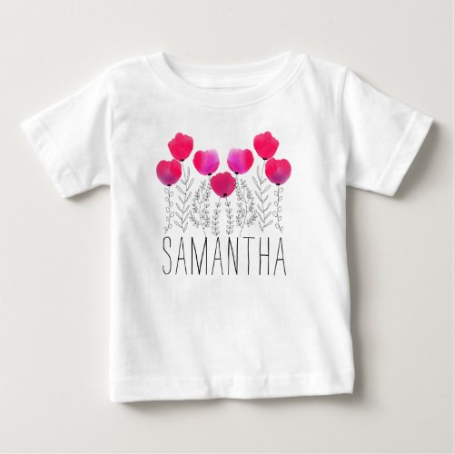 Personalized Girl Name Watercolor Floral Baby T_Shirt