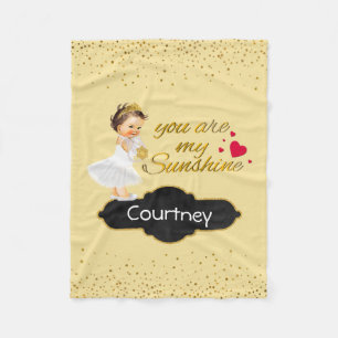 Personalized Girl Nursery Gold Sunshine Princess Fleece Blanket