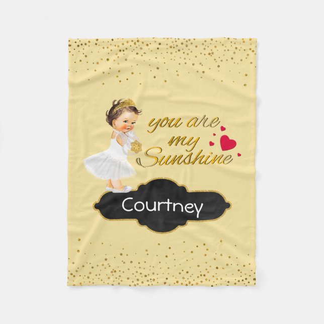 Personalized Girl Nursery | Gold Sunshine Princess Fleece Blanket (Front)