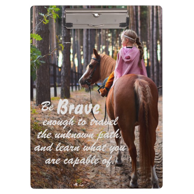 Personalized Girl on Horse with Brave Quote Clipboard (Front)