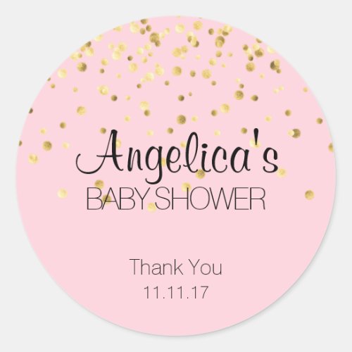 Personalized Girl Pink and Gold Baby Shower Labels