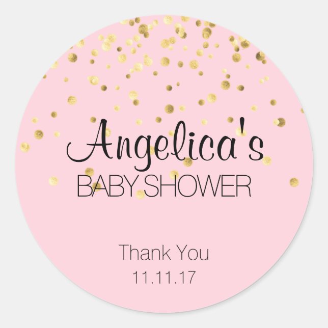 Personalized Girl Pink and Gold Baby Shower Labels (Front)