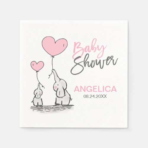 Personalized Girl Pink Elephant Mom  Baby Shower Napkins