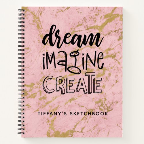 Personalized Girl Pink Marble Artist Sketchbook Notebook