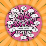 Personalized GIRL POWER Comic Book Pink Clock<br><div class="desc">All superheroes need to be on time! A unique gift for a superhero in your life,  and that includes you! A great gift for you,  your friends or your family. Designed by Thisisnotme©</div>