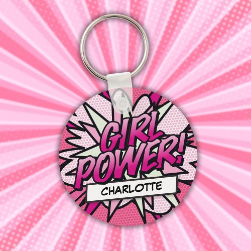 Personalized GIRL POWER Comic Book Pink Keychain