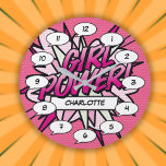 Personalized Girl Power Comic Book Pink Large Clock at Zazzle