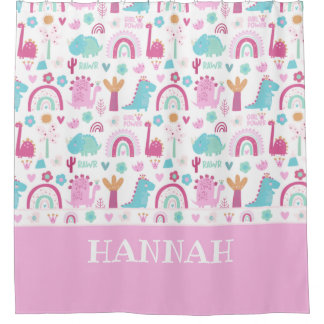 Personalized Girl Power Dinosaur Shower Curtain