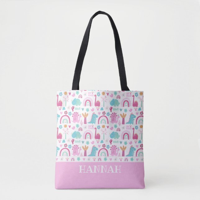 Personalized Girl Power Dinosaur Tote Bag (Front)