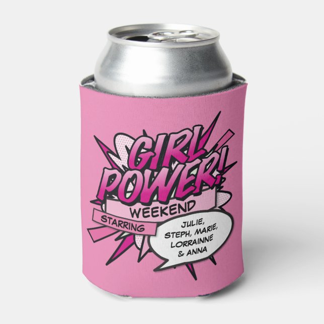 Personalized GIRL POWER Girls Weekend Pink Can Cooler (Can Front)
