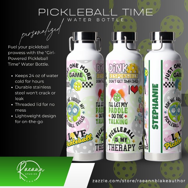 Personalized "Girl-Powered Pickleball Time" Water Bottle (Creator Uploaded)