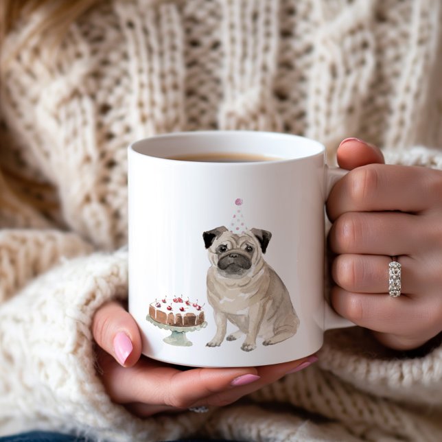 Personalized Girl Pug Birthday Cake Coffee Mug (Creator Uploaded)
