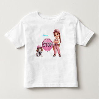 Personalized Girl & Puppy Construction Stop Sign  Toddler T-shirt