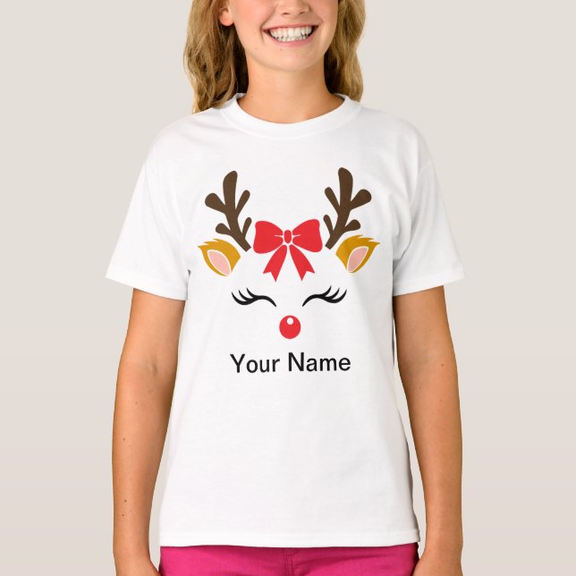 Personalized Girl Reindeer Christmas t-shirt (Front)
