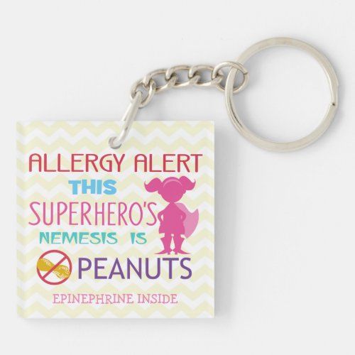 Personalized Girl Superhero Peanut Allergy Kids Keychain