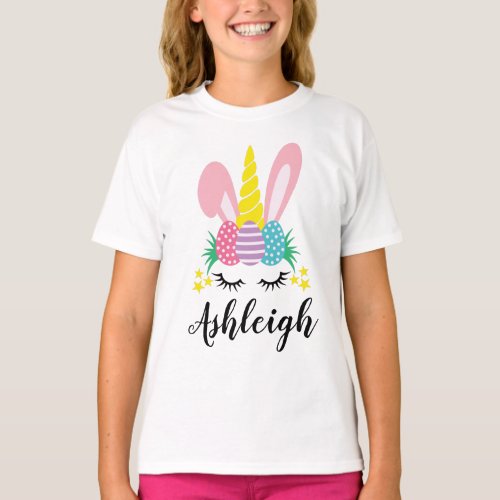 Personalized Girl Unicorn Easter Gift Bunny Rabbit T_Shirt