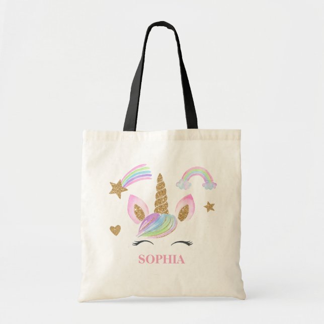 Personalized Girl Unicorn Magical Rainbow Cute Tote Bag (Front)