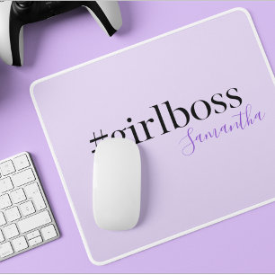 Personalized #GirlBoss Modern Purple Name Mouse Pad