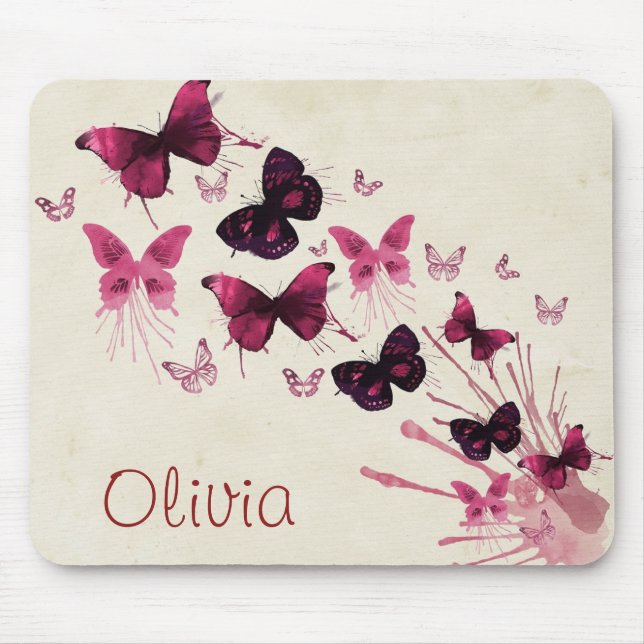 Personalized Girlie Butterflies Mouse Pad (Front)