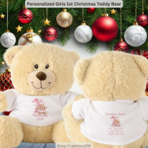 Personalized Girls 1st Christmas Teddy Bear