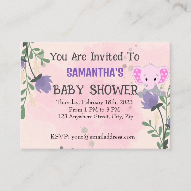 Personalized Girls Baby Shower - create your own Enclosure Card (Front)