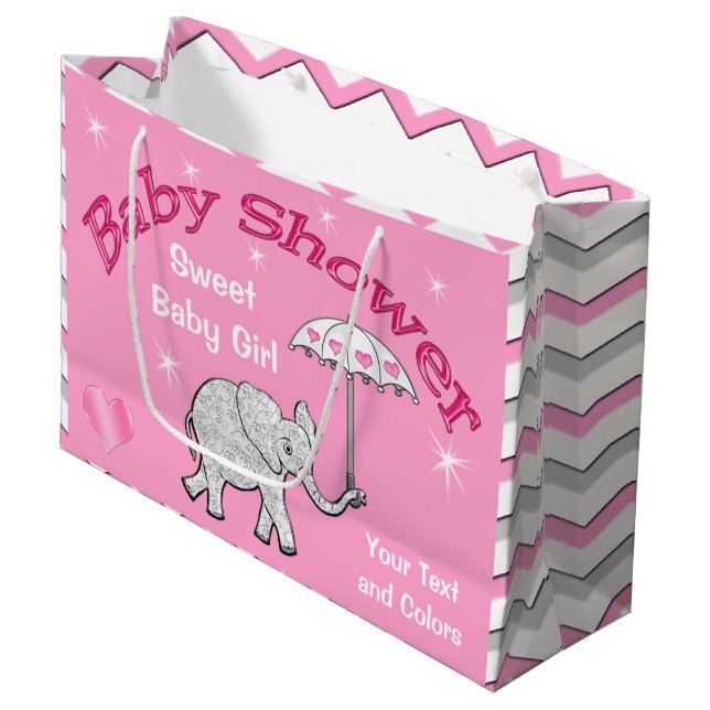 Personalized Girls Baby Shower Elephant Gift Bag (Front Angled)