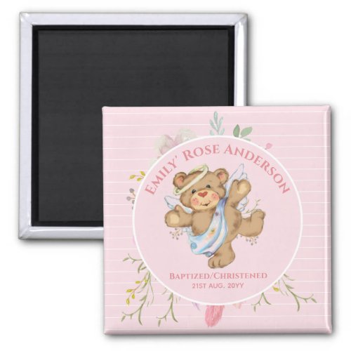 Personalized Girls BAPTISM _ Pink Angel Teddybear Magnet