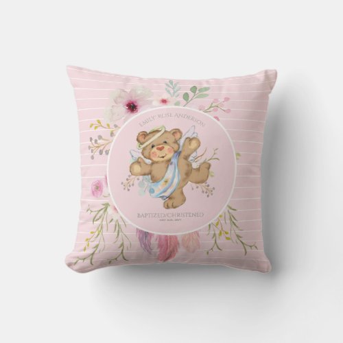 Personalized Girls BAPTISM _ Pink Angel Teddybear Throw Pillow