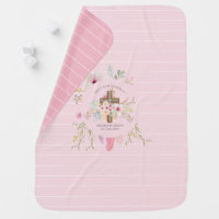 Personalized Girls BAPTISM - Pink Floral Cross Baby Blanket