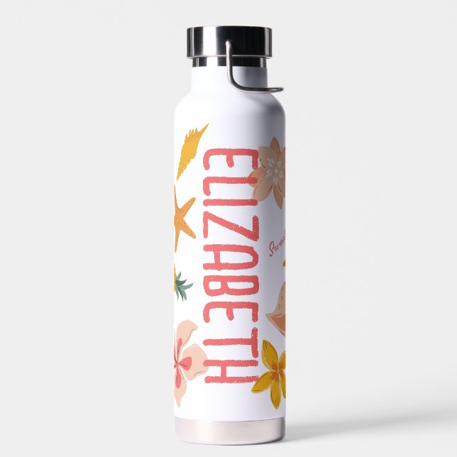 Personalized Girls Beach Sticker Water Bottle (Left)