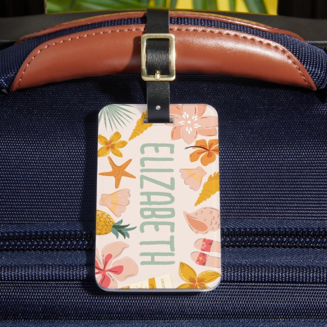 Personalized Girls Beach Trendy Sticker Luggage Tag (Front Insitu 2)