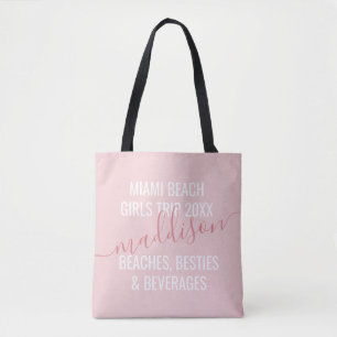Personalized Girls Beach Trip Custom Pink Tote Bag