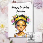 Personalized Girl's Birthday  Card<br><div class="desc">Pretty little girl of color Princess personalized Birthday card. Inside page is a coloring page. Add child's name in personalize area.</div>