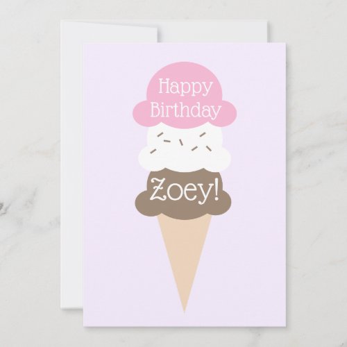 Personalized Girls Birthday Ice Cream Card