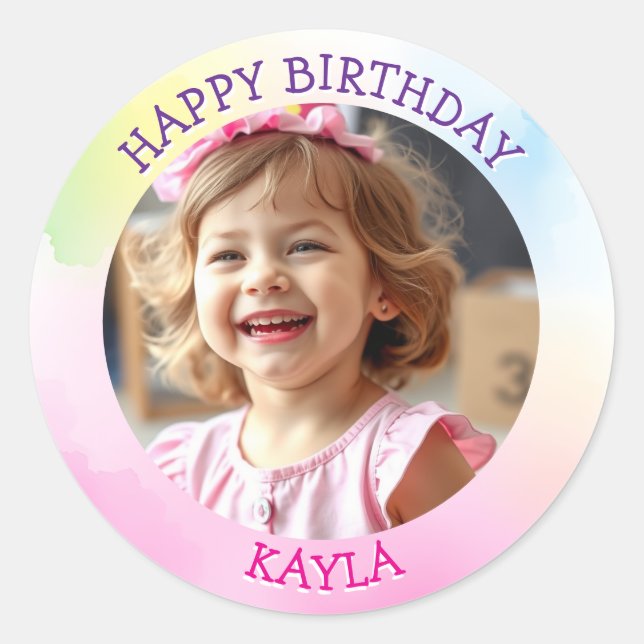 Personalized Girl's Birthday Photo Classic Round Sticker (Front)