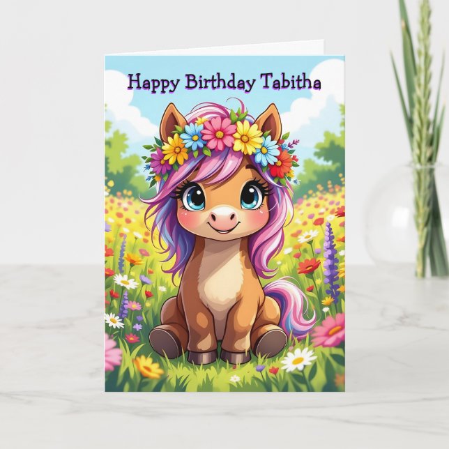 Personalized Girl's Birthday Pony Themed Card (Front)
