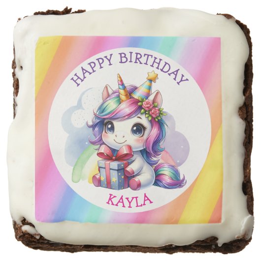 Personalized Girl's Birthday Unicorn Brownie (Front)