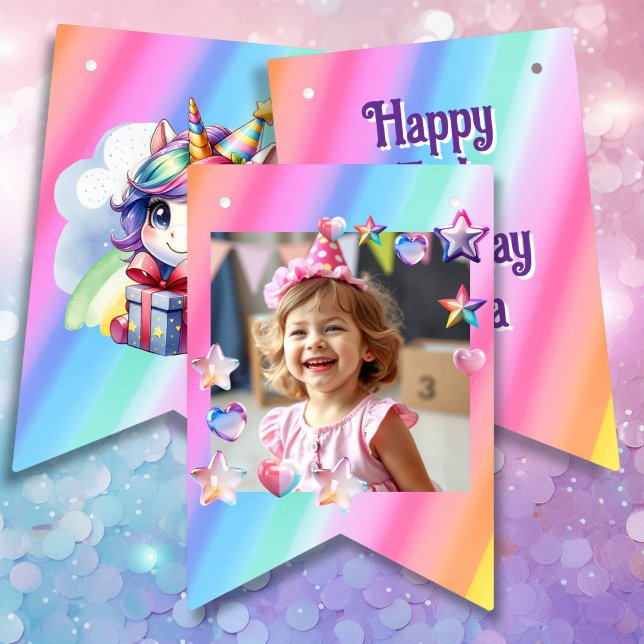 Personalized Girl's Birthday Unicorn Bunting Flags (Creator Uploaded)